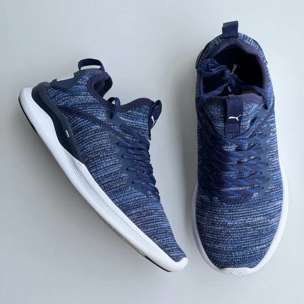 Puma Ignite Flash Evoknit Kids 5.5 Blue Running Shoes Athletic Knit Casual